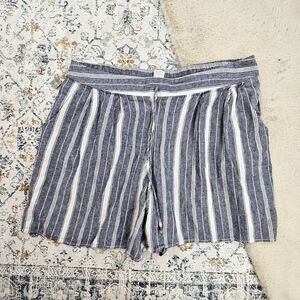 Terra and Sky White Striped Linen Blend Shorts Plus Size 1X (16W-18W) BNWT